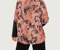 Last Tango - Paisley Dolman Leather Sleeve Top With Back Zipper