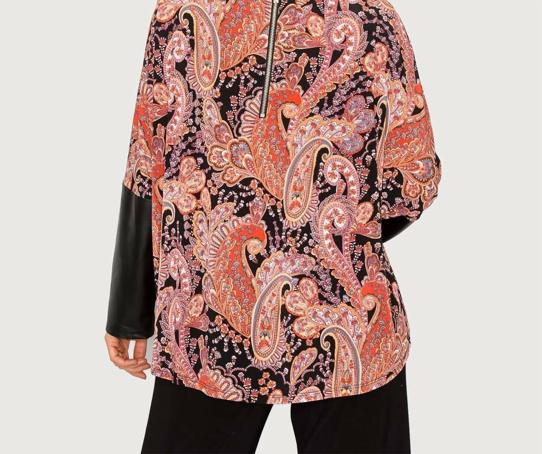 Last Tango - Paisley Dolman Leather Sleeve Top With Back Zipper