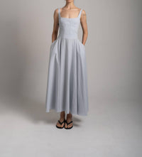 Sloan Cotton Poplin Bodice Dress in blue gray - women's dress