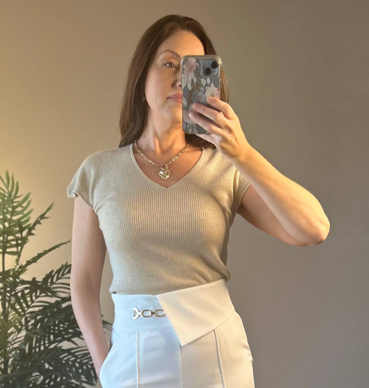 Ina Fashion - V Neck Cap Sleeves Ribbed Knit Top
