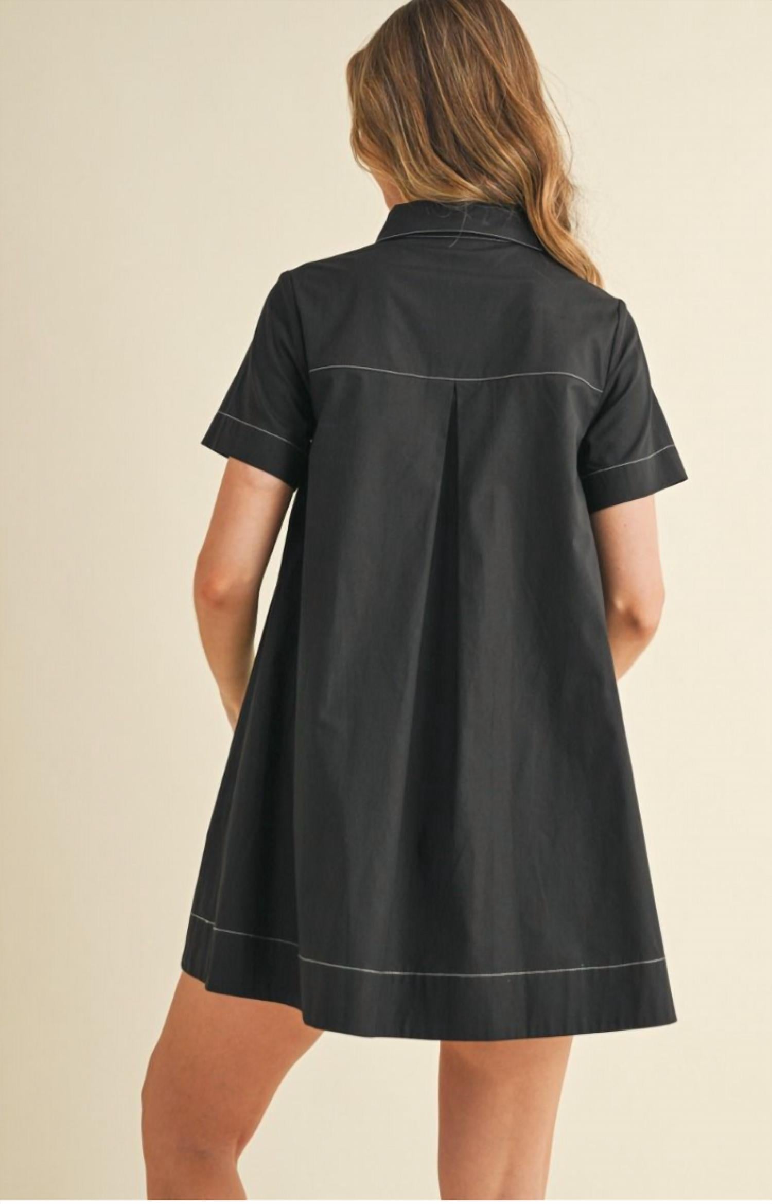 TCEC Raven Shirt Dress With Stitch Contrast in black - women's dress - alternate view