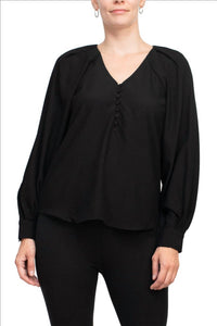 Philosophy - V-neck Cuffed Long Sleeves Crepe Top