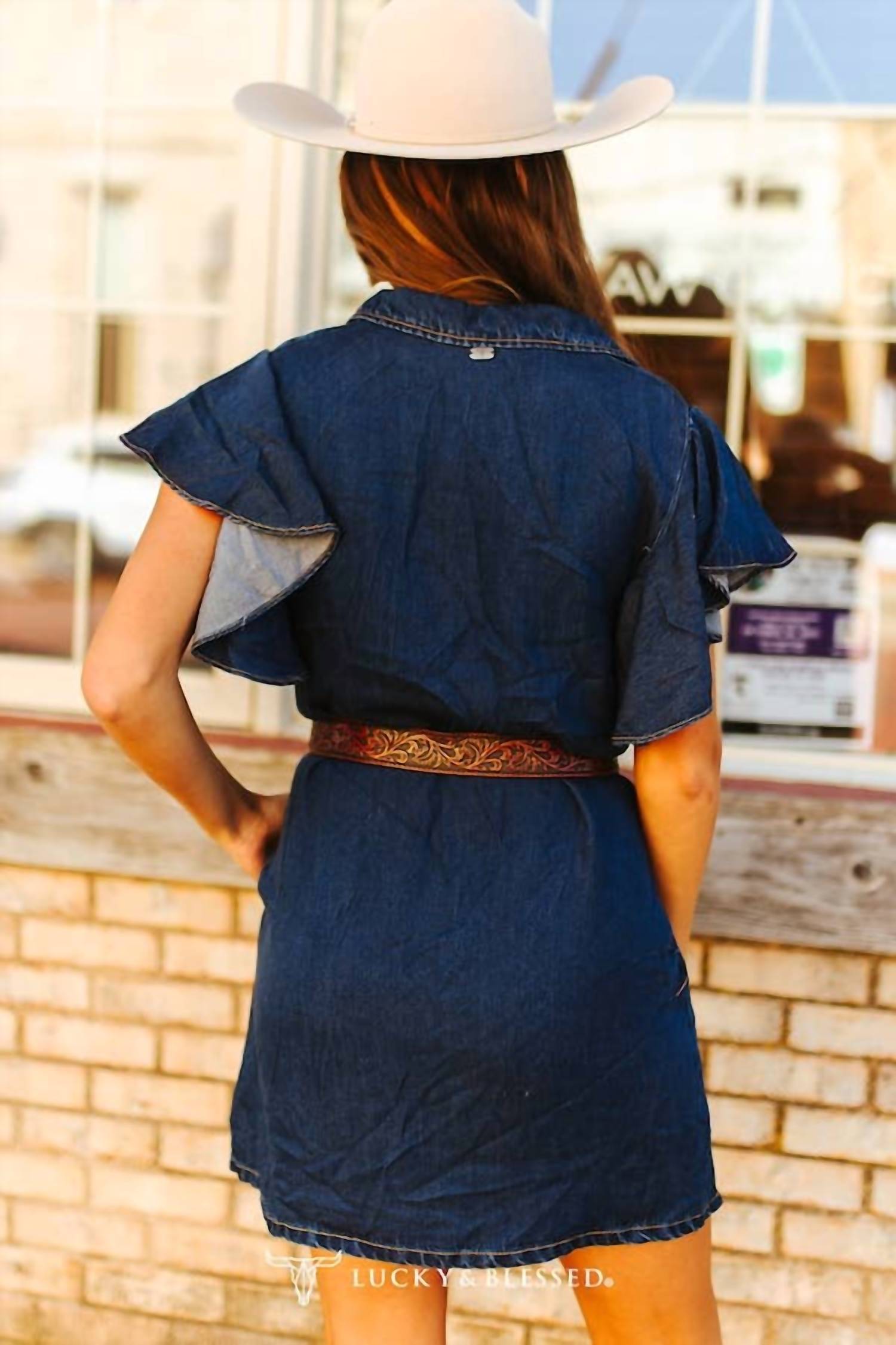 Lucky & Blessed - Ruffle Stretch Denim Dress