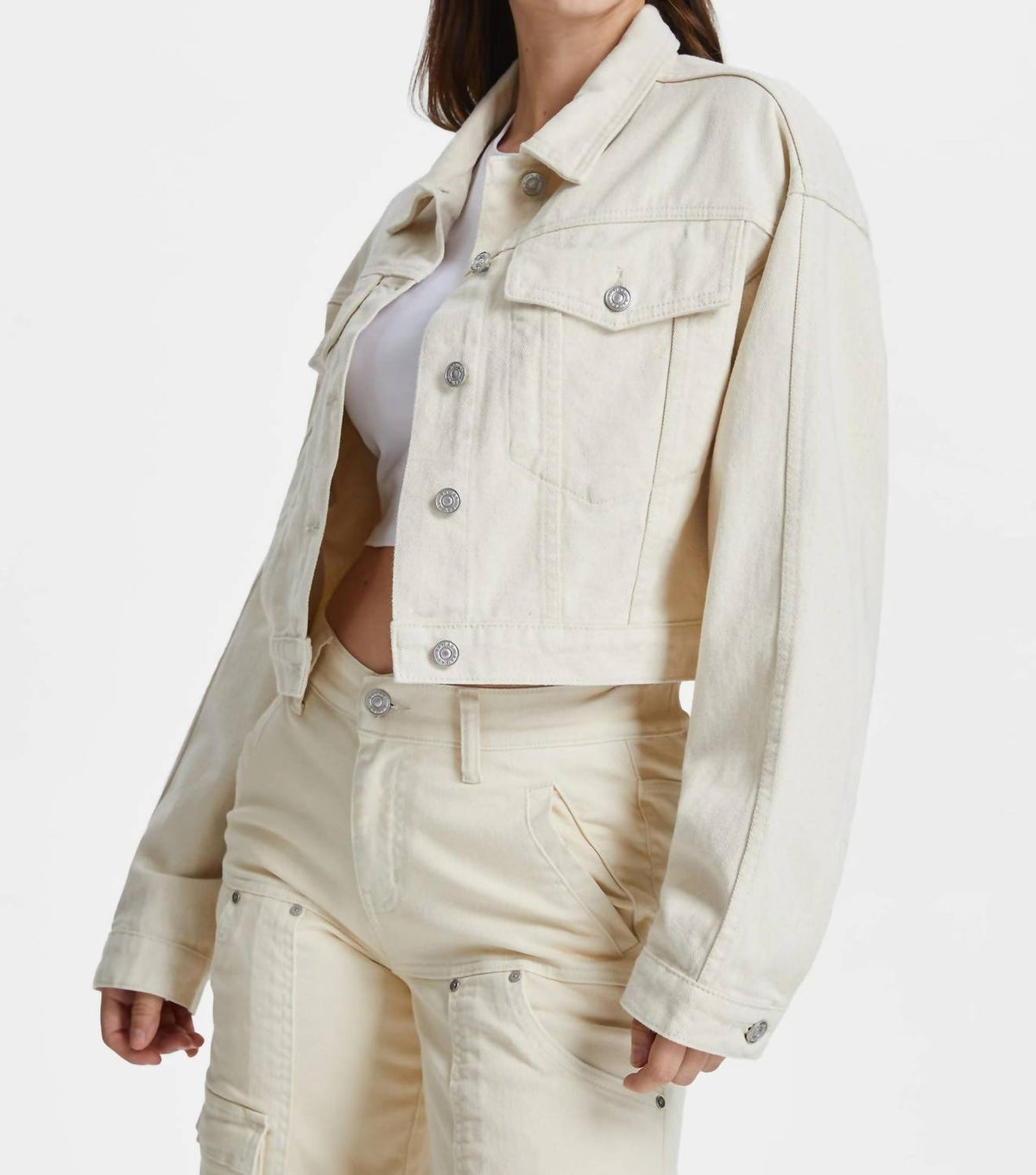 Bayeas - Cropped Long Sleeve Denim Jacket