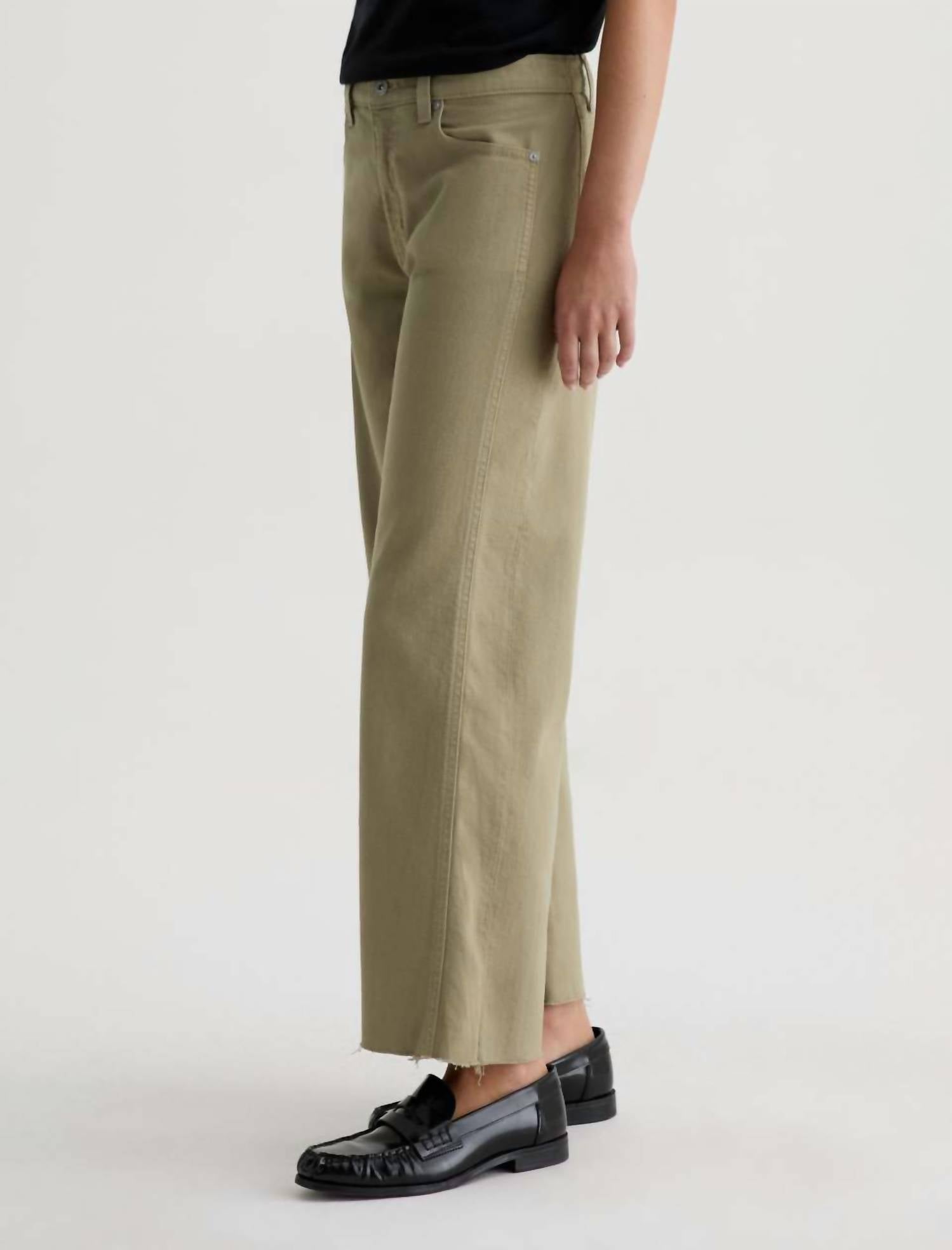 AG Jeans Saige Mid-rise Fit Wide Leg Crop Jean in dusty sage - women's jeans - detail view