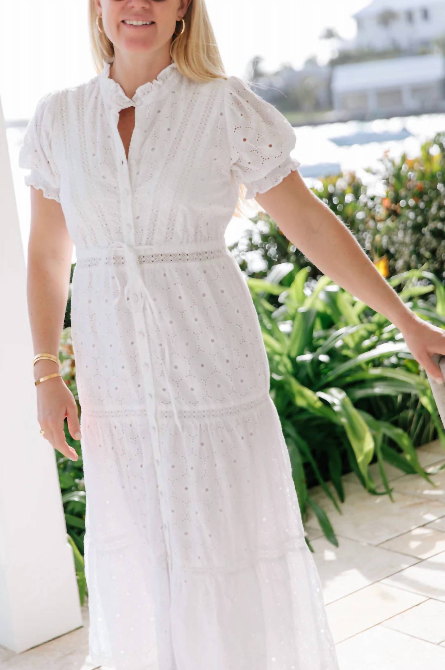 Sail To Sable - Puff Sleeve Tie Waist Midi Dress
