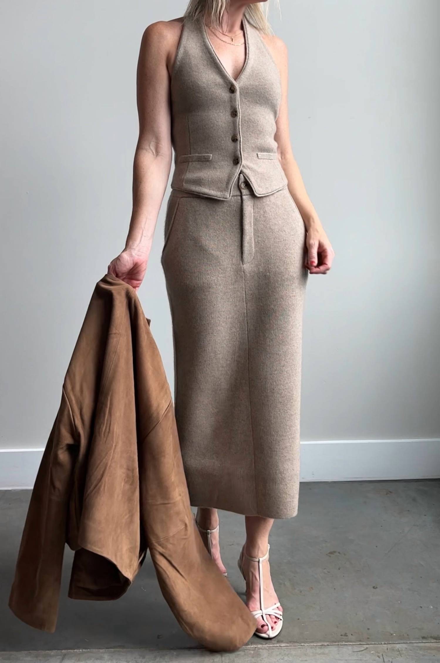 Guest In Residence Tailored Halter Vest in residence tailored halter vest in taupe - women's jacket