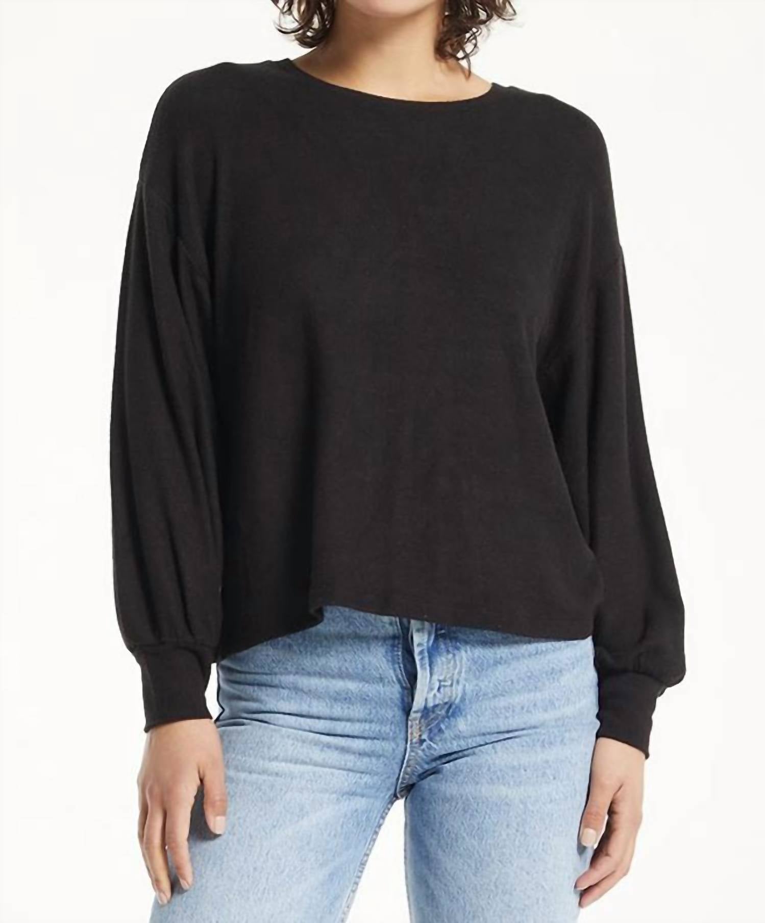Z Supply Mira Marled Top in black - women's long sleeve top