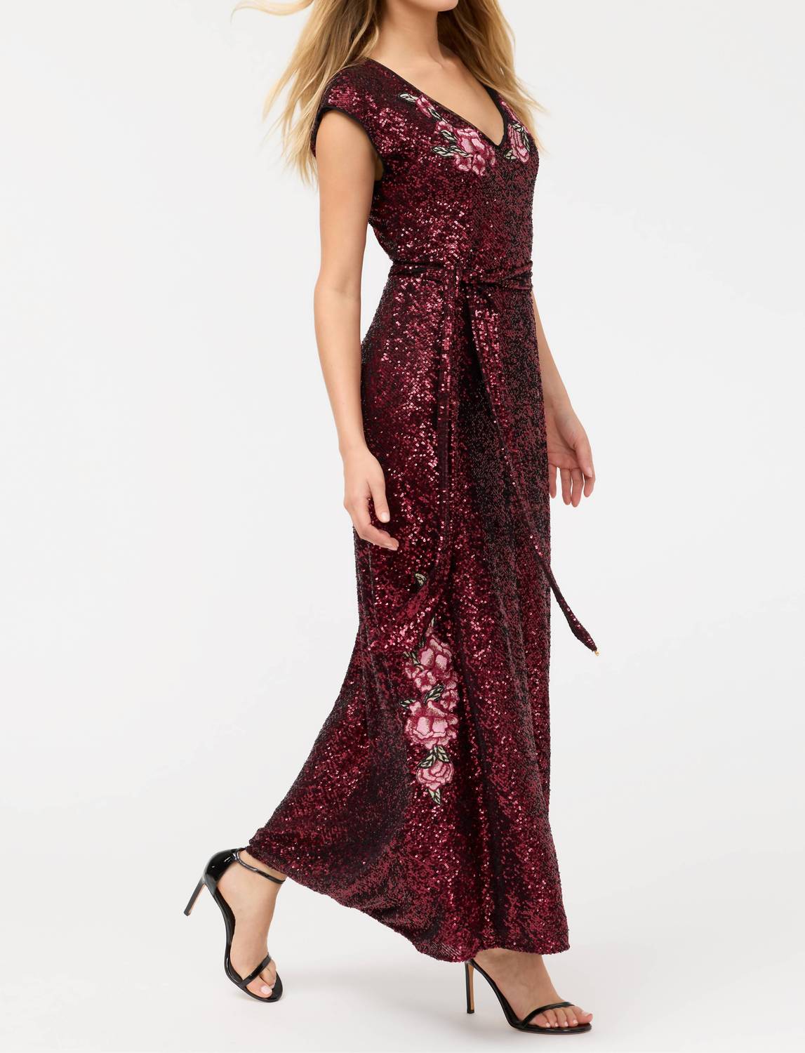 Johnny Was SHERI SEQUIN MIDI DRESS in merlot deep red - women's dress - alternate view