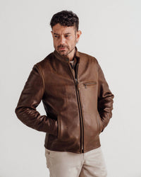 Schott N.Y.C. - Waxed Natural Pebbled Cowhide Cafe Racer Jacket