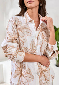 Tribal - Long Sleeve Button Front Print Top