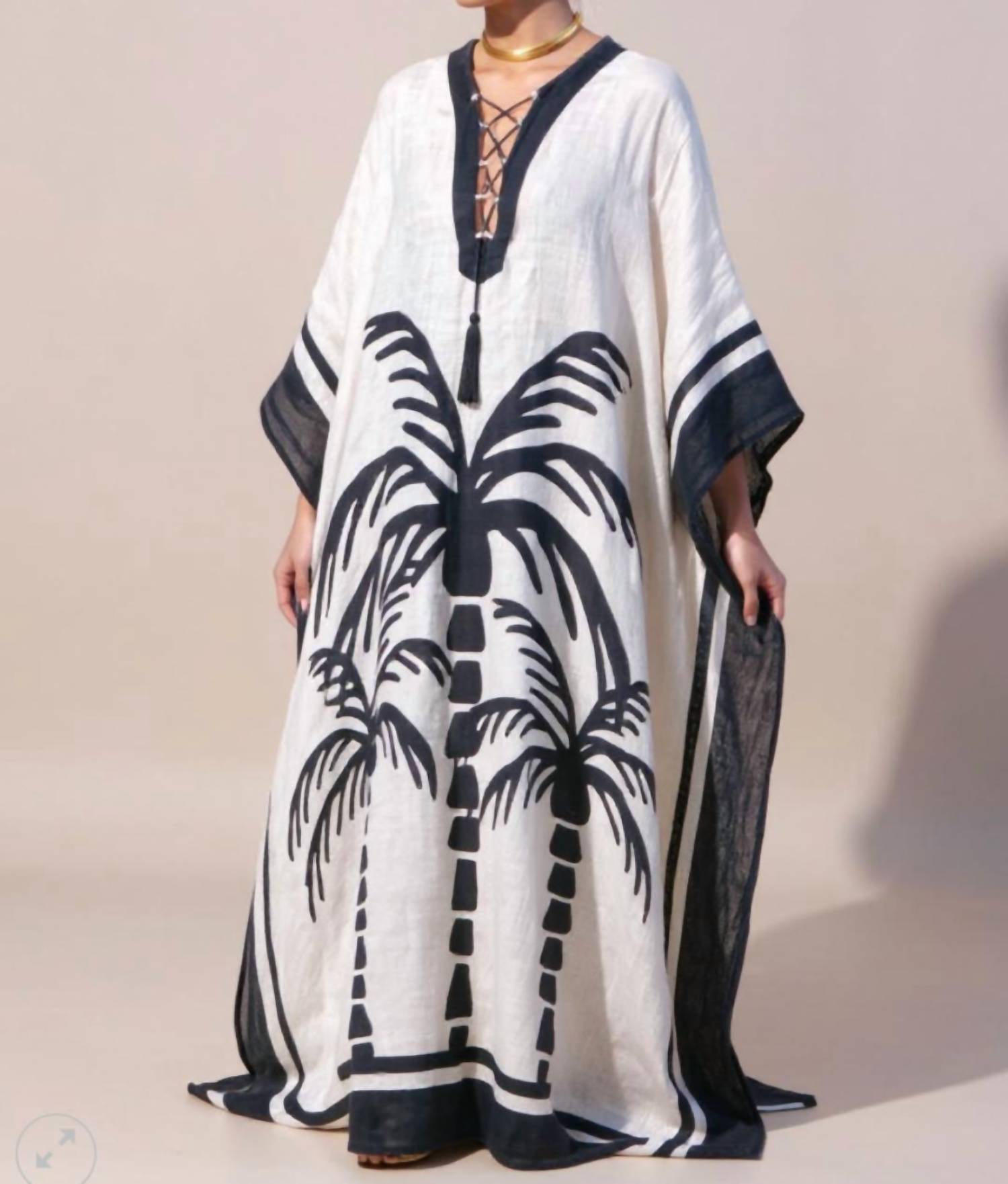 Journey XX Women's Rebecca Linen Kaftan in beige - women's dress - alternate view