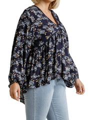 Umgee - Floral Lace Trim High Low Babydoll Top - Plus