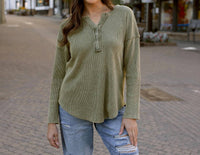 Grace And Lace - Mineral Washed Waffle Henley Sweater