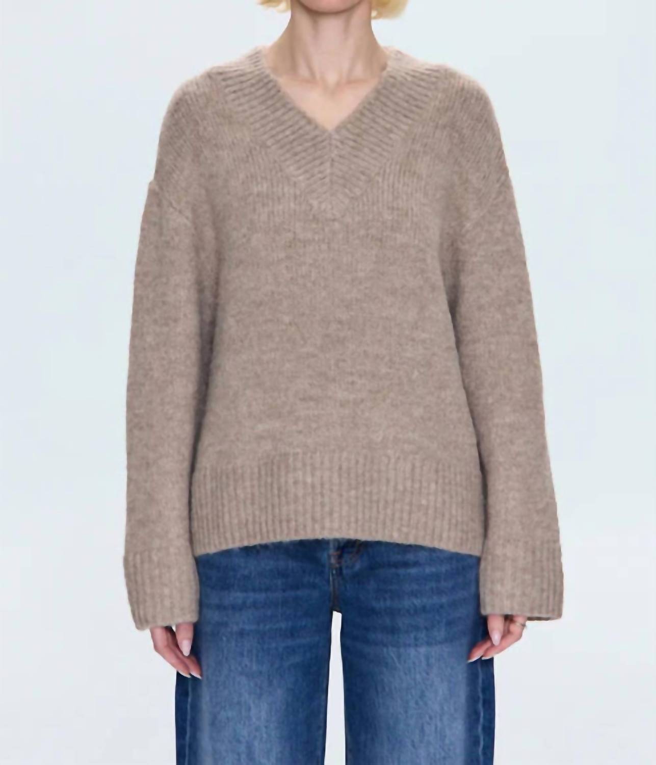 PISTOLA Talia V-neck Sweater in taupe - women's sweater