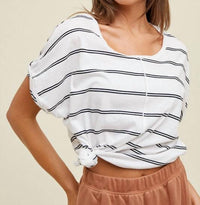 Wishlist - Striped With Twist Cuff Detail Cotton Knit Top