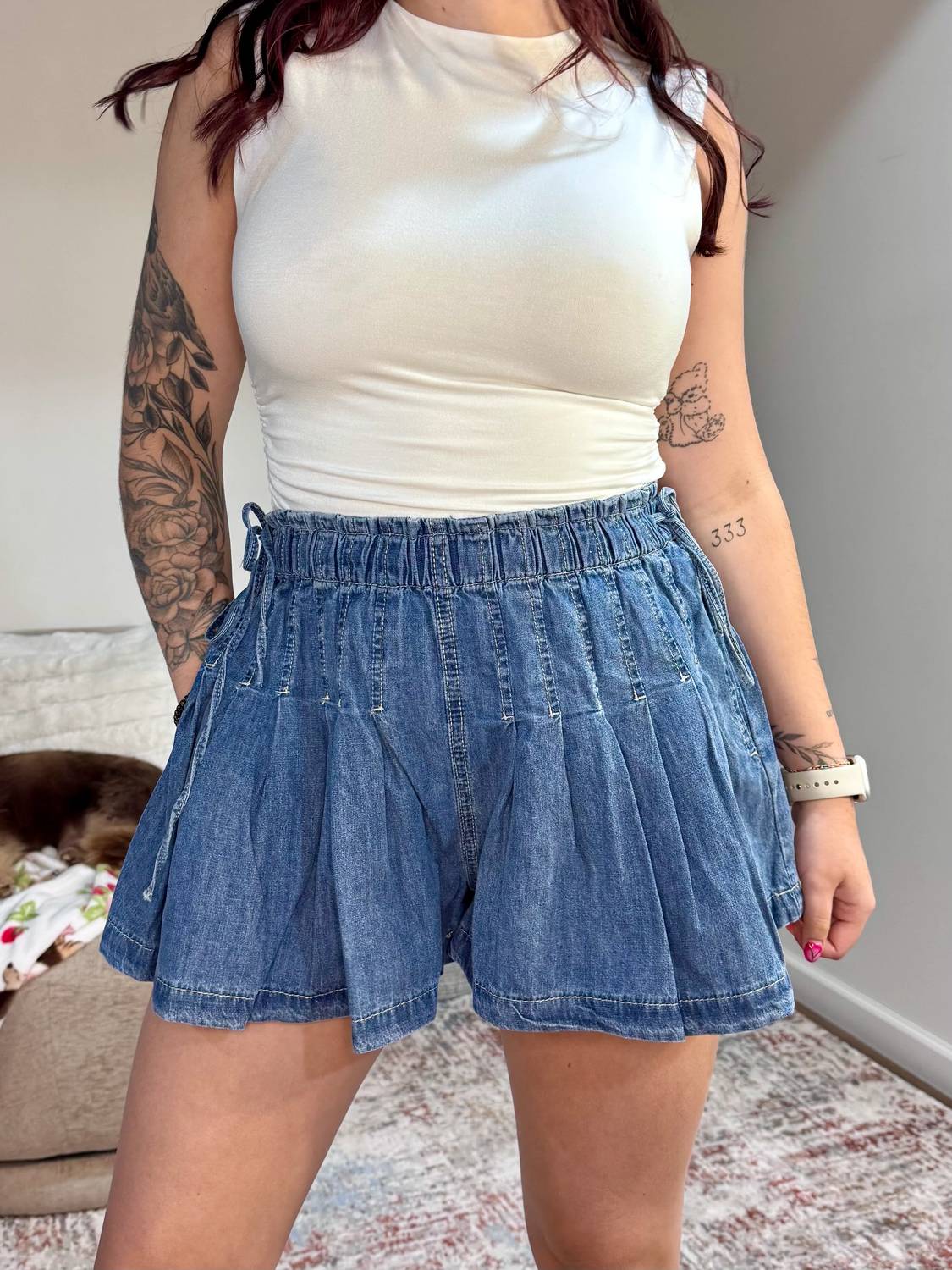 Wishlist - Paisley Pleated Shorts with Elastic Waist