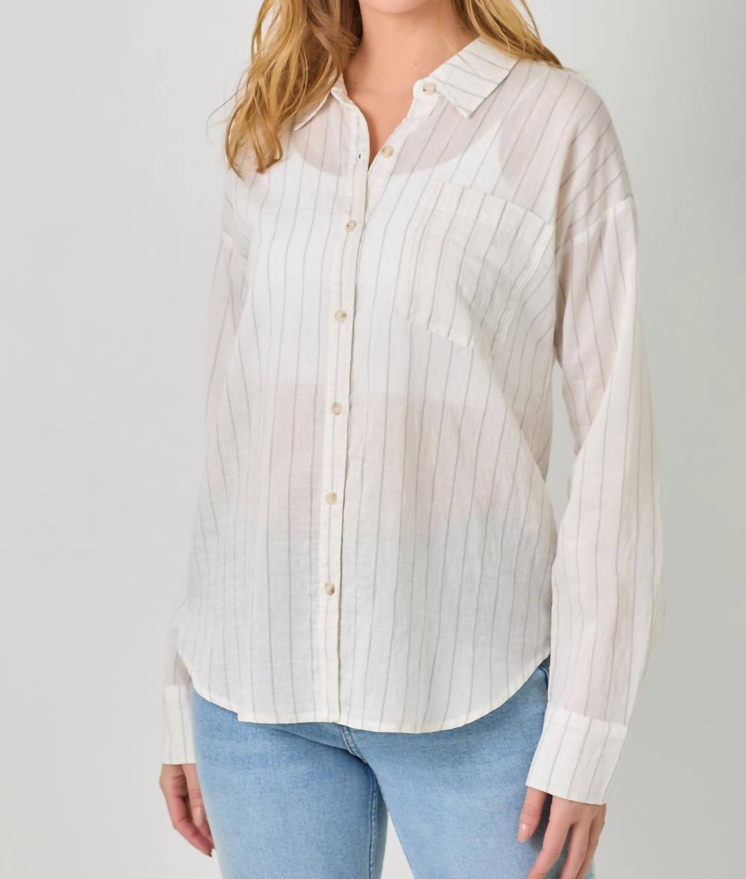 Mystree - Women's Button Down Pin Striped Shirt