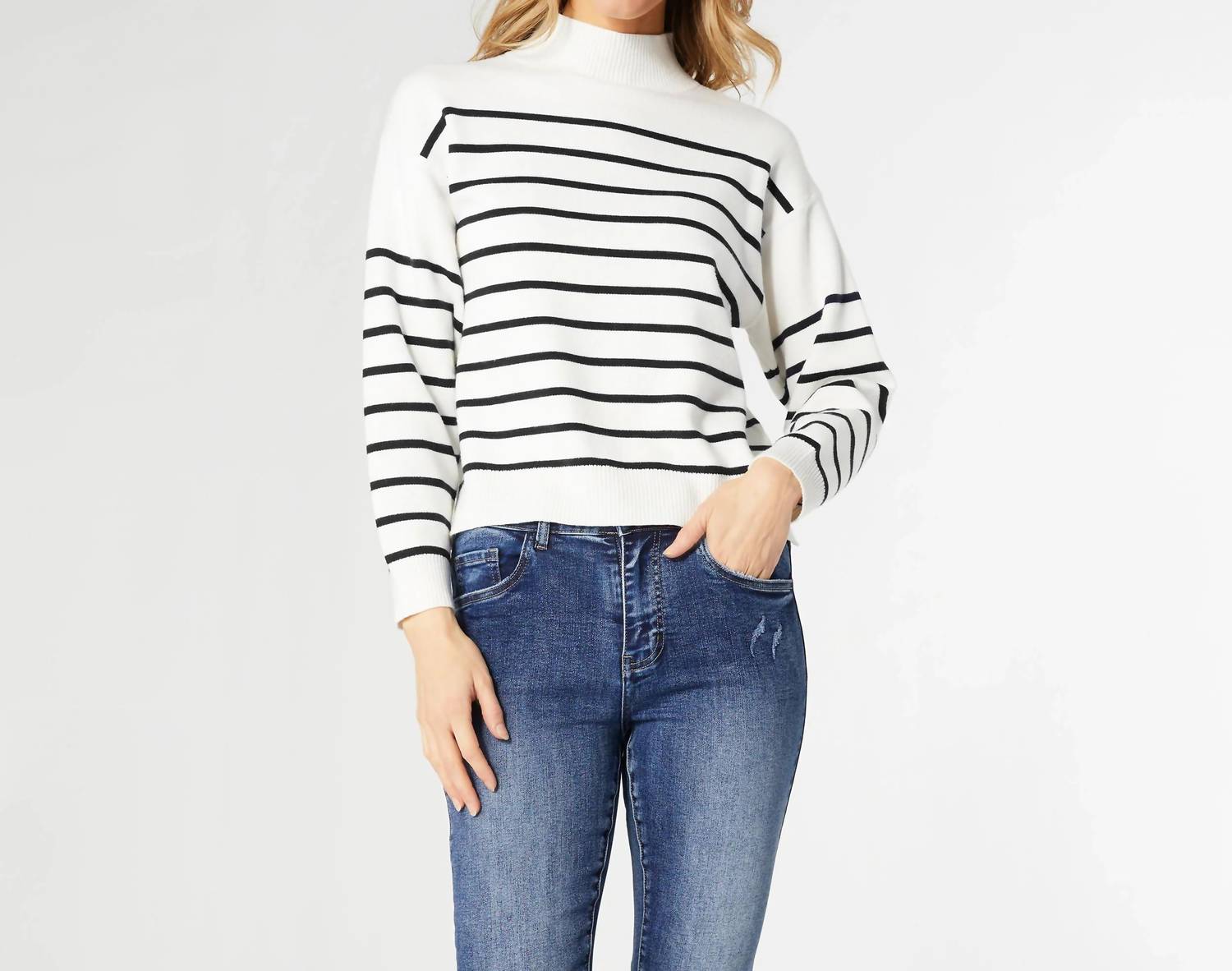 Coco + Carmen - Neve Stripe Mock Neck Sweater