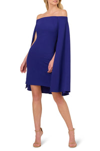Adrianna Papell - Off Shoulder Cape Sheath Crepe Dress - Plus