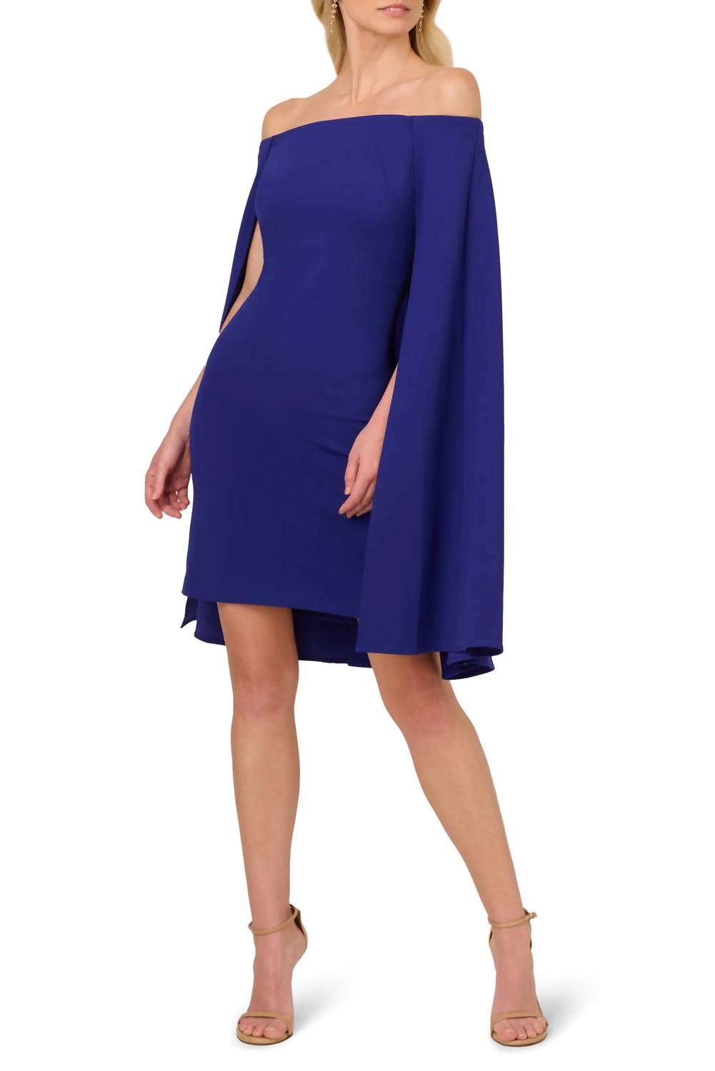 Adrianna Papell - Off Shoulder Cape Sheath Crepe Dress - Plus