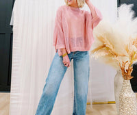 Sweetkama - Hollow Knit Bat Sleeve Top