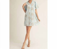Jodifl - Textured Floral Puff Sleeve Button Down Mini Dress
