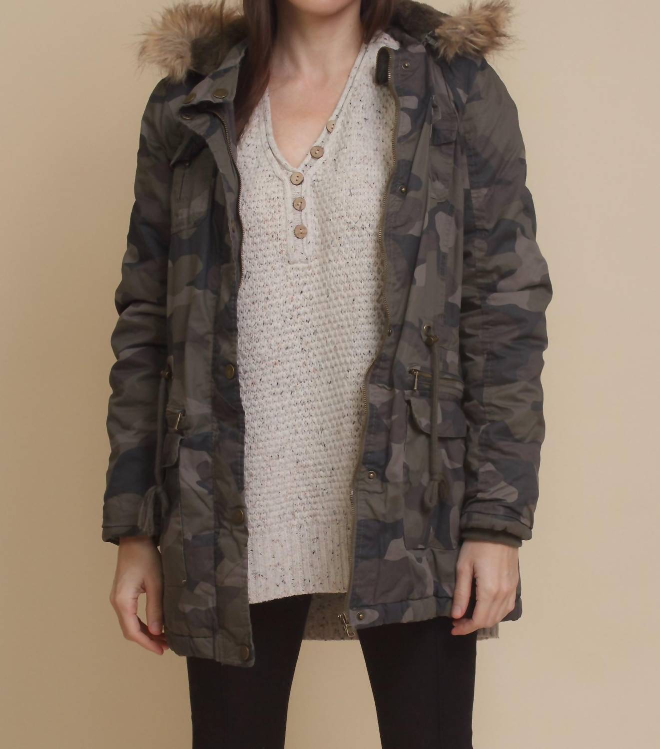 Ymi - Multiple Cargo Pockets Coat