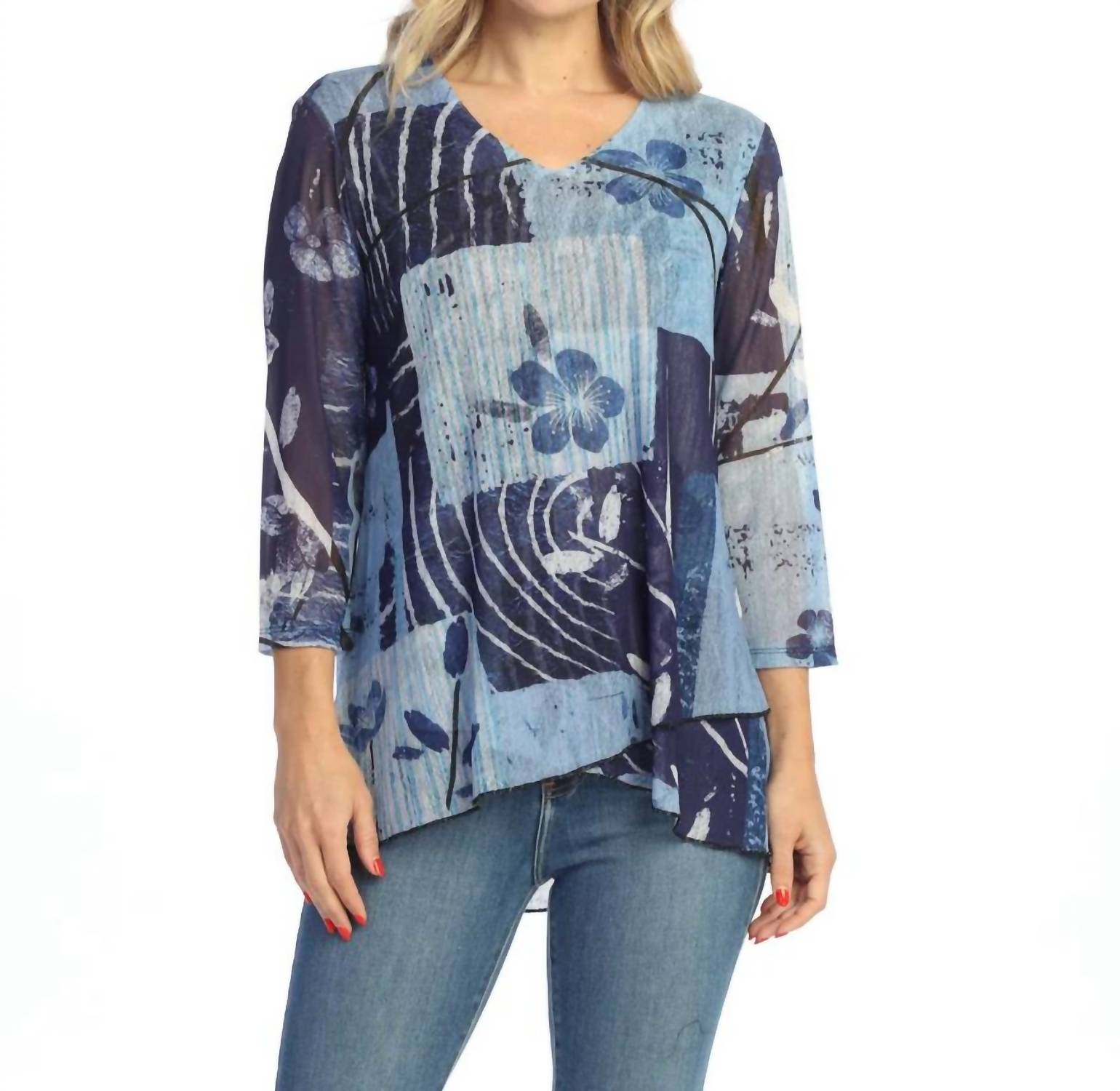Jess & Jane - Hana Crepe Mesh Criss Cross Layer Hem Top