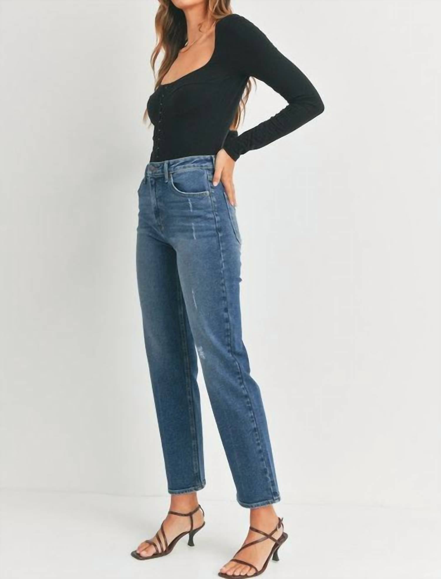 JUST BLACK DENIM The Everything Straight Leg Jean in blue - women's jeans - detail view