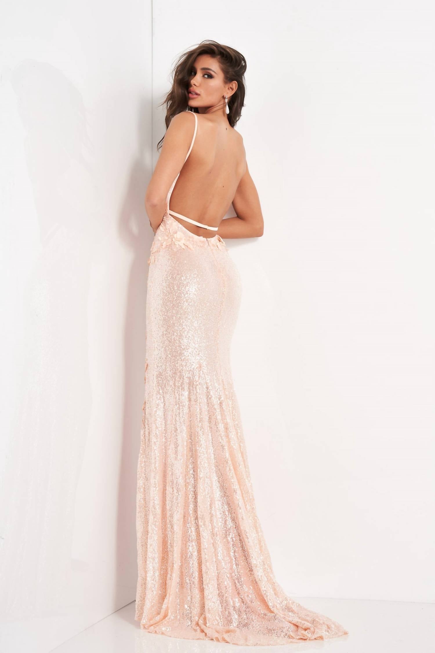 JOVANI Long Sequin Fitted Dress in rose gold - women's dress - alternate view