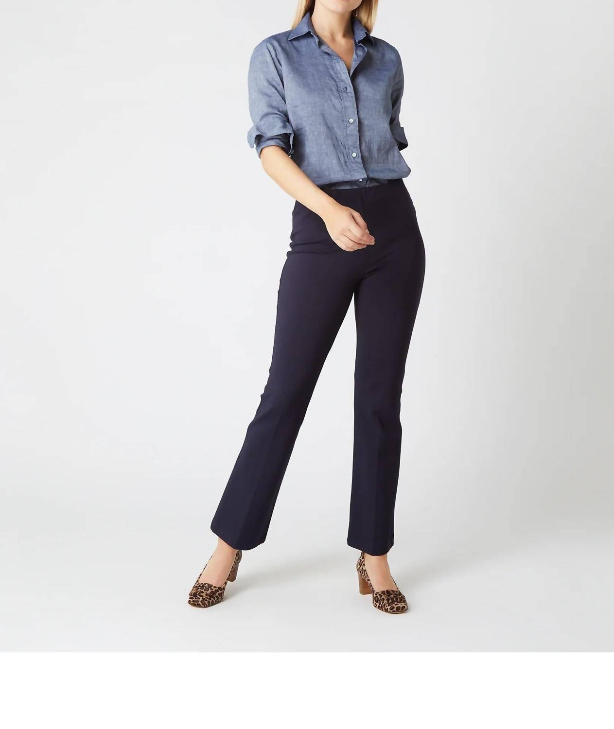 Ann Mashburn Faye Flare Cropped Pant in navy ponte knit - women's pants