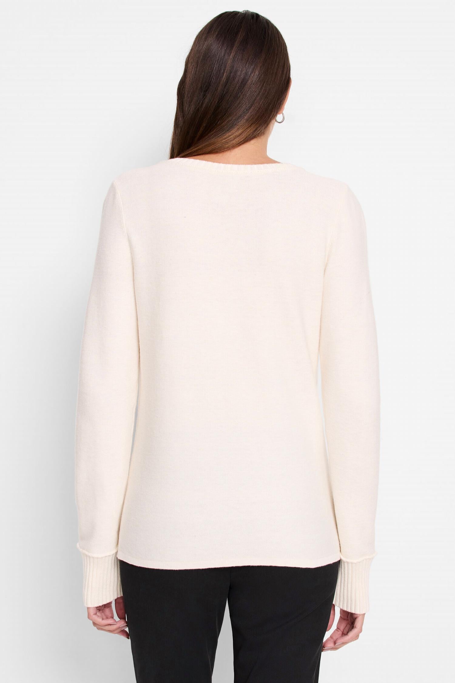 Nic + Zoe Baby Garter V-neck Sweater in classic cream - women's sweater - detail view