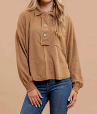 Blu Pepper - Collared Raw Edge Knit Top