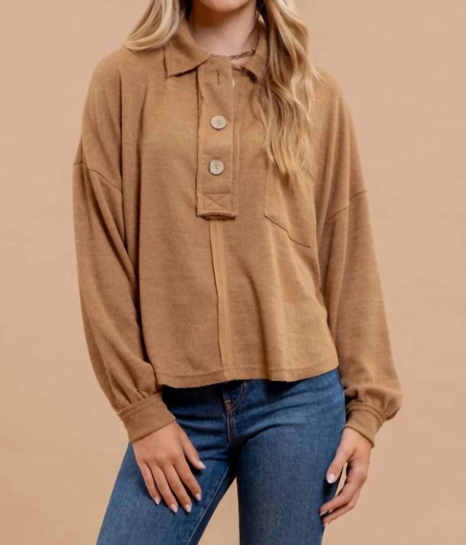 Blu Pepper - Collared Raw Edge Knit Top
