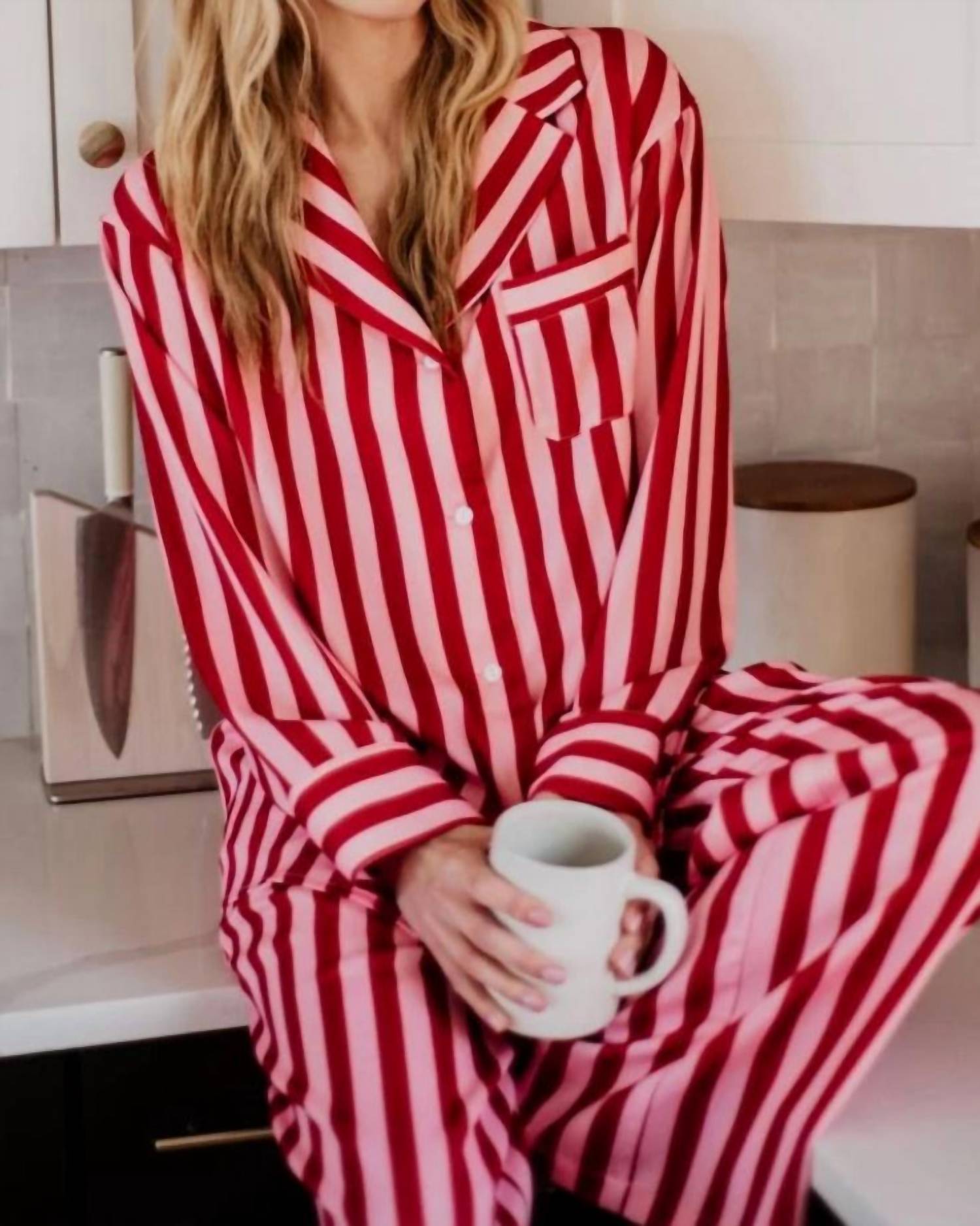 Katydid - Striped Satin Pajama Pants Set