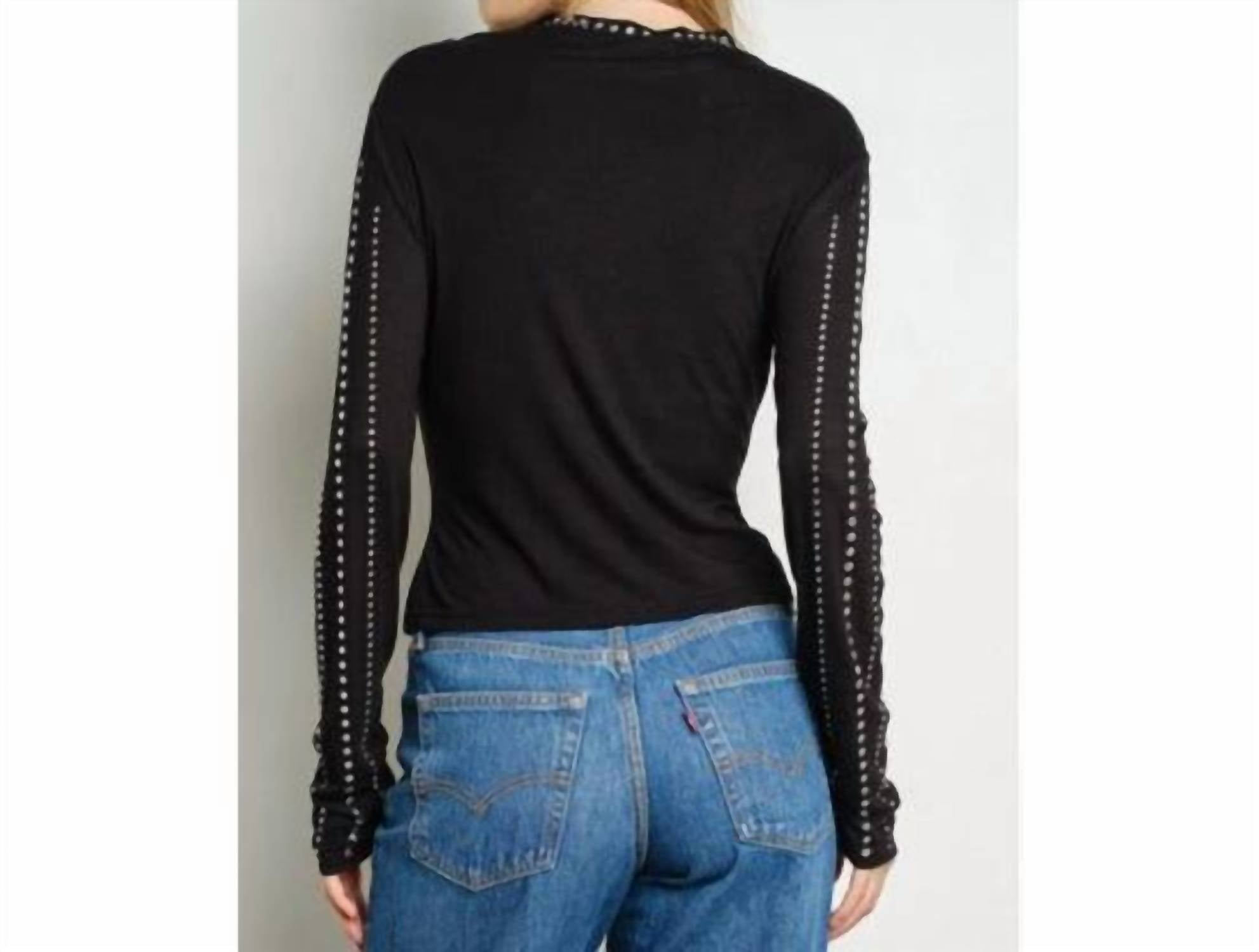 Kiwi - Embellished Mock Neck Long Sleeve Top