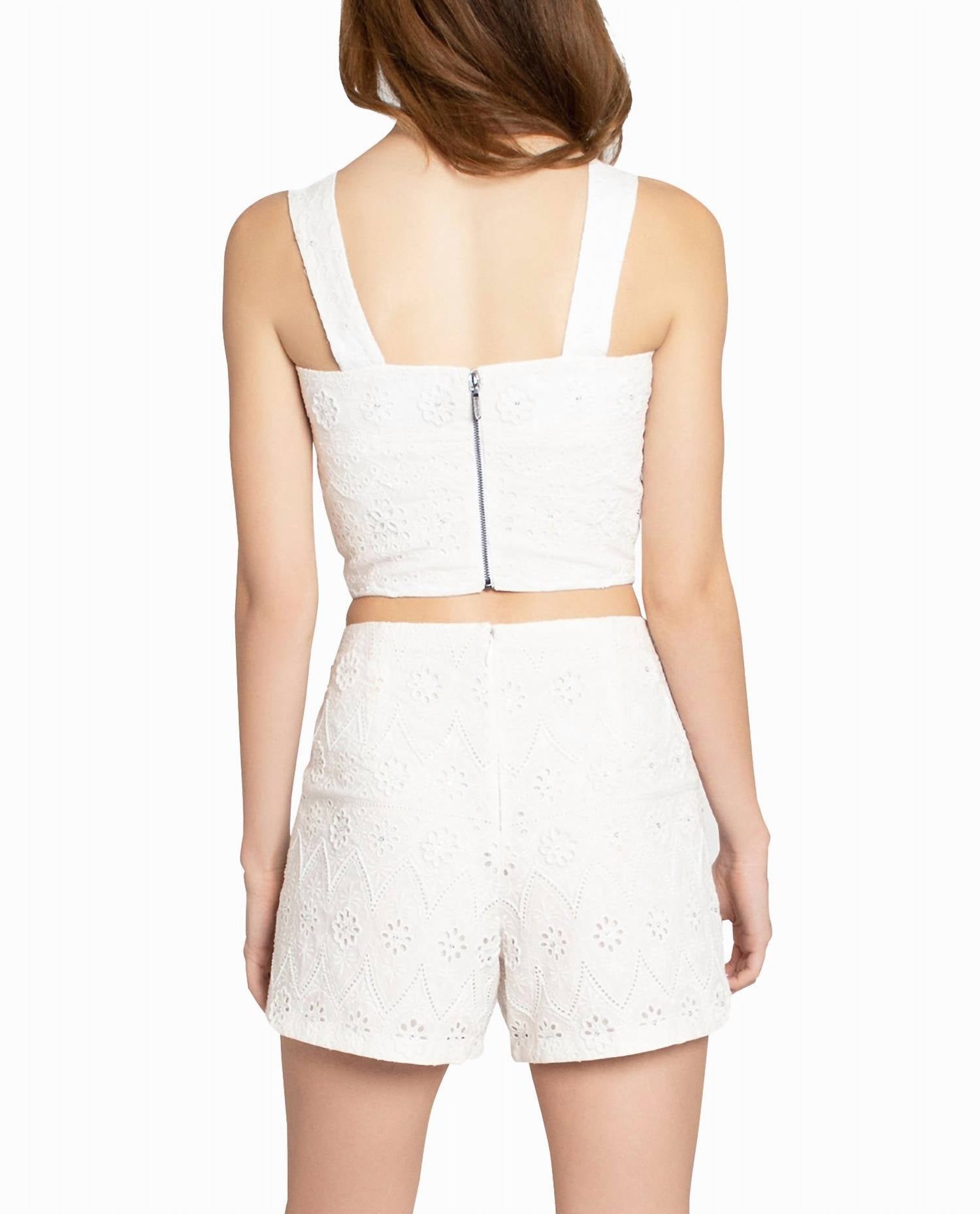 Nicole Miller - Embellished Eyelet Crop Top