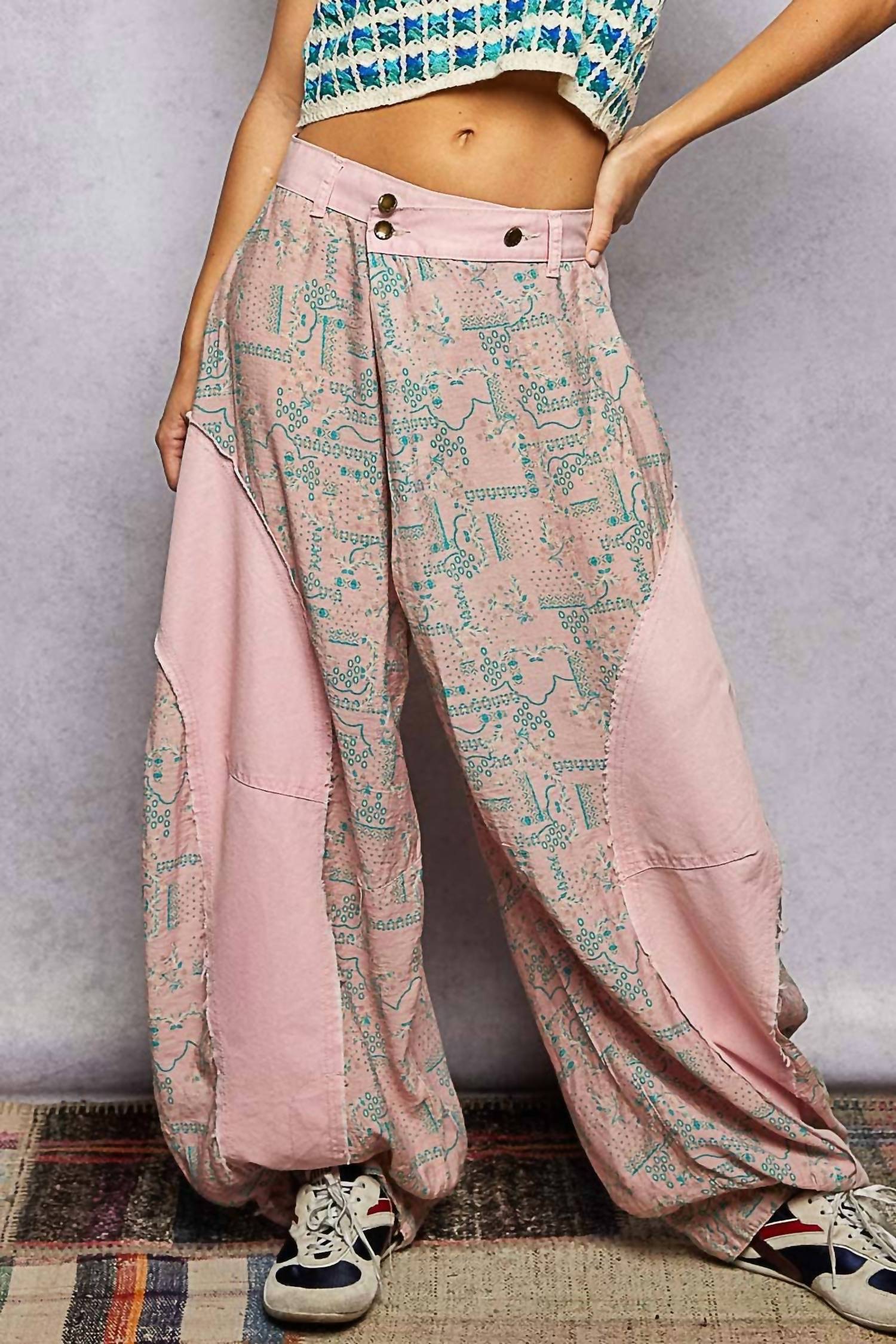 Pol - Contrast Panel On Side Waist Button Detail Pants