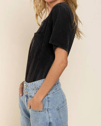 POL Distressed Short Sleeve Cotton Top in black - women's blouse - view 5