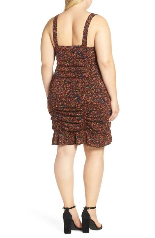 Leith - Plus Size Floral Print Above Knee Ruffle Ruched Strappy Dress