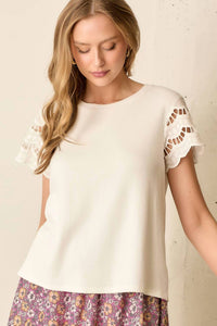 Polagram - Loretta Eyelet Short Sleeve Ribbed Top