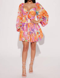 FLYING TOMATO Women's Printed Woven Mini Dress in orange - women's dress