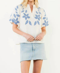 Thml - Puff Sleeve Embroidery V-neck Top