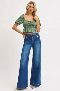 Risen - Mid-rise Wide Front Patch Pocket Western Jeans