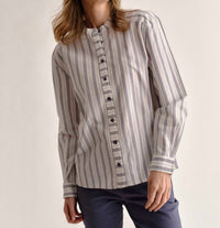 Cartolina Nantucket Rosalie Button Down Shirt in coastal indigo stripe - women's shirt