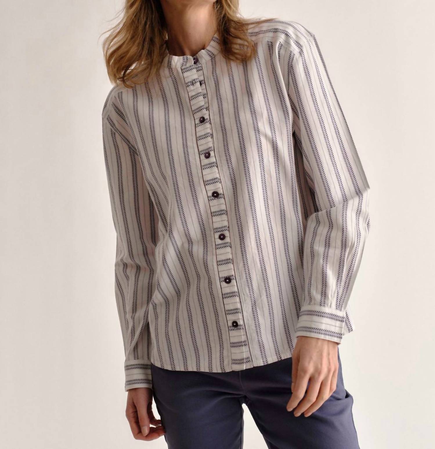 Cartolina Nantucket Rosalie Button Down Shirt in coastal indigo stripe - women's shirt