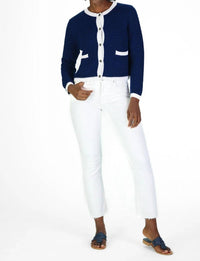 Duffield Lane Lady Cardigan in navy white - women's cardigan - detail view