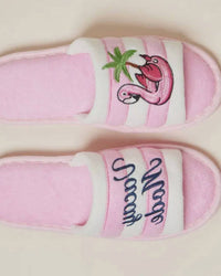 Lilla Haven Women's Vacay Mode Embroidered Terry Poolside Slides in pink - women's shoe - detail view