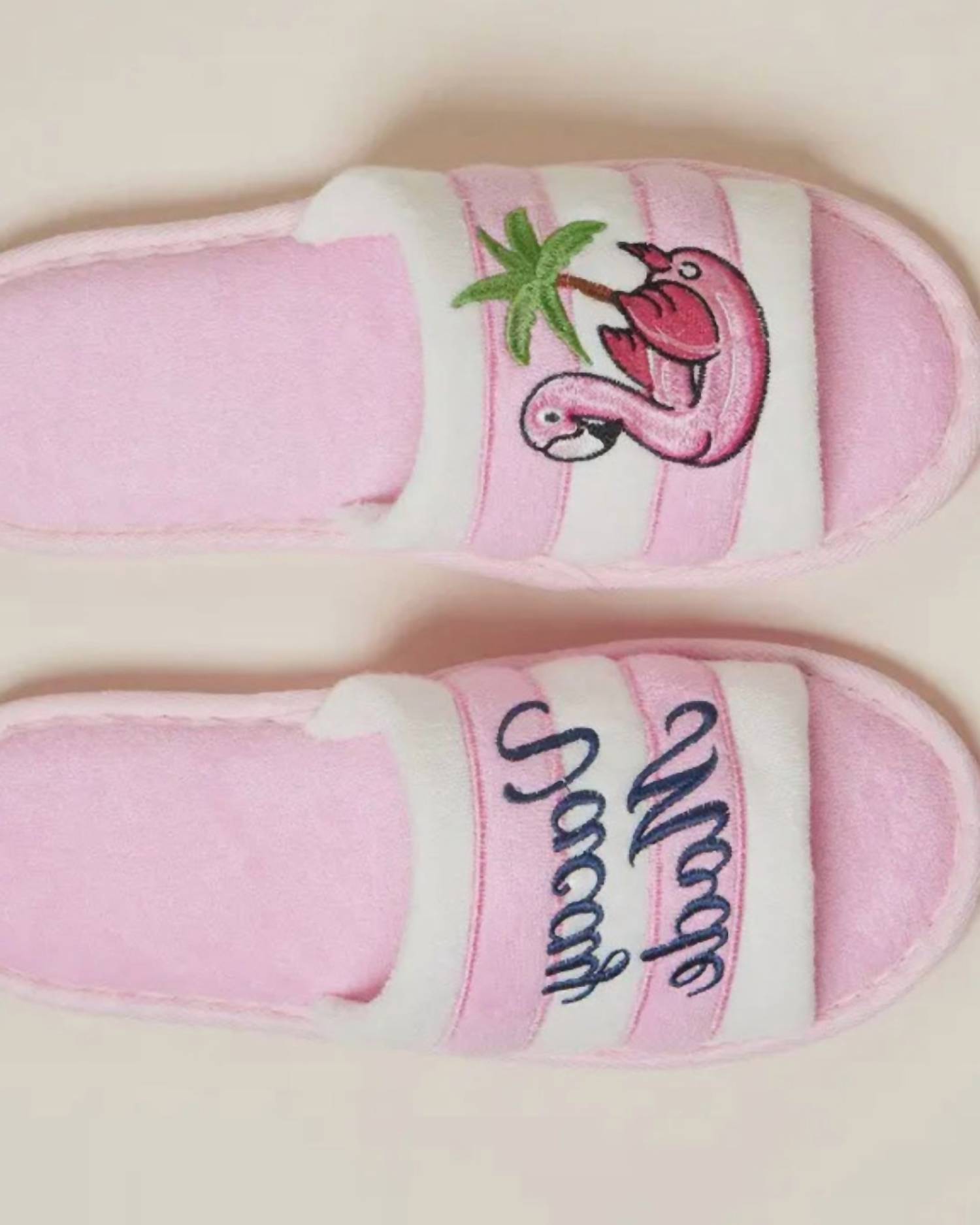 Lilla Haven Women's Vacay Mode Embroidered Terry Poolside Slides in pink - women's shoe - detail view